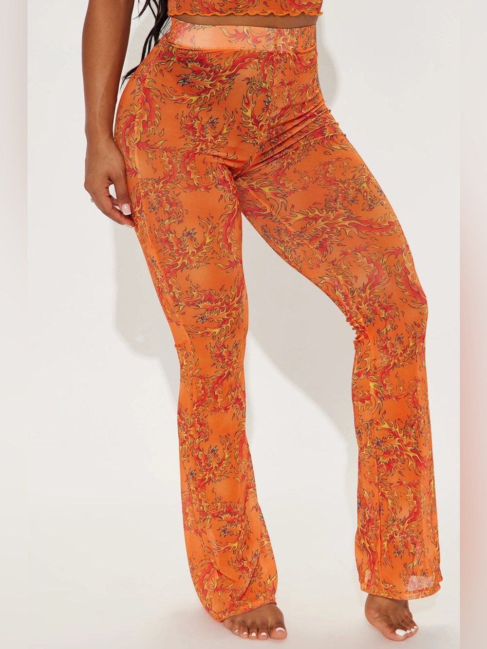 Ed Hardy Sheer Mesh Fire Phoenix Flare Pants Orange Size Small